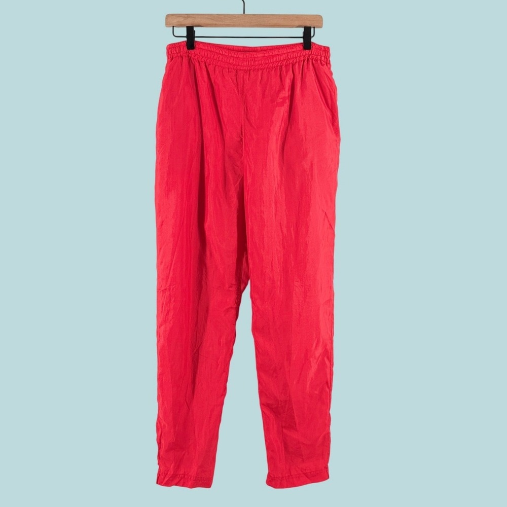 Vintage‎ 100% Silk Pants Coral Red EVR Womens Small Elastic Waist Track Retro